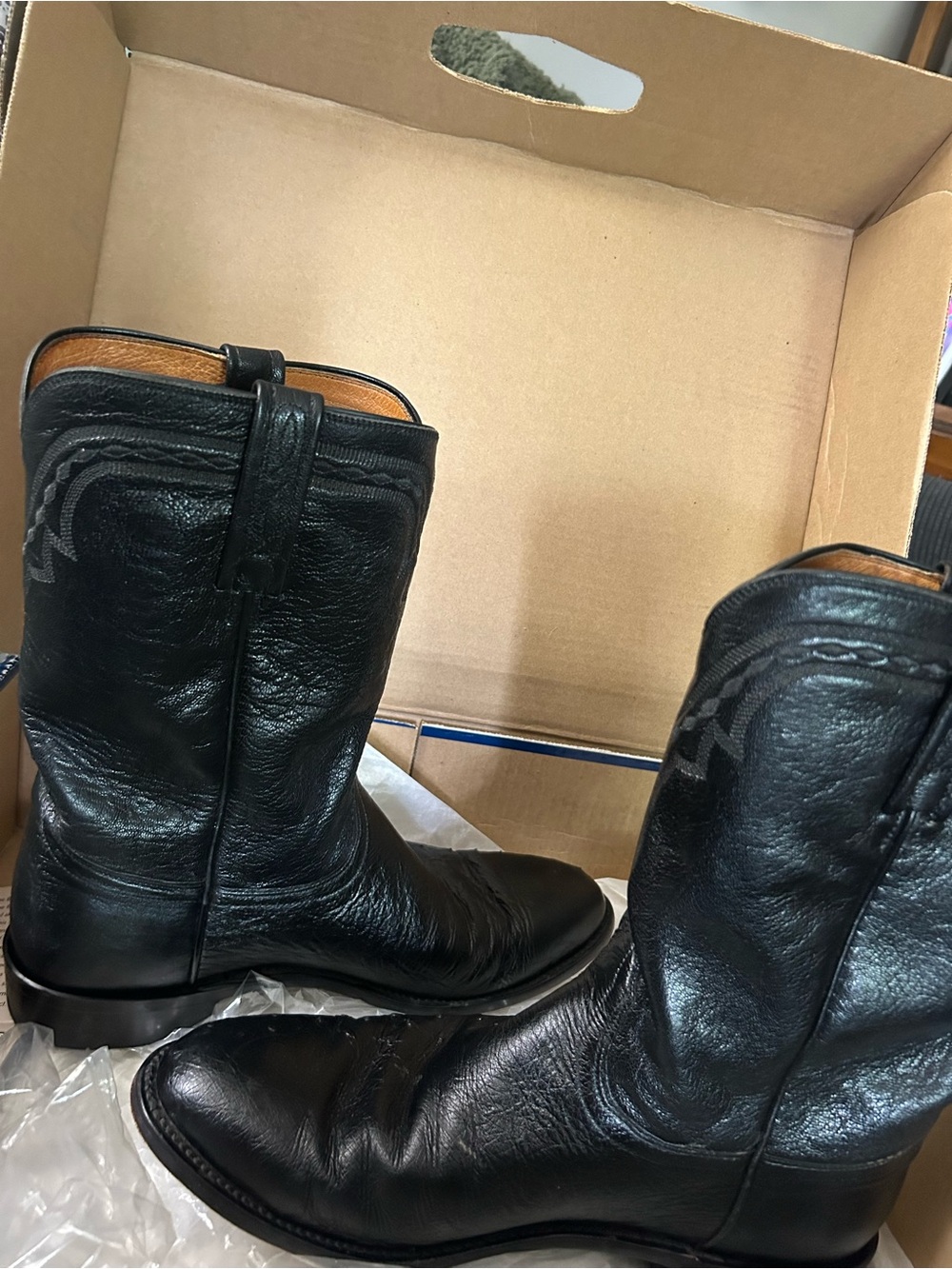 Lucchese Black ostrich size10D Western Boots with Subtle Stitching